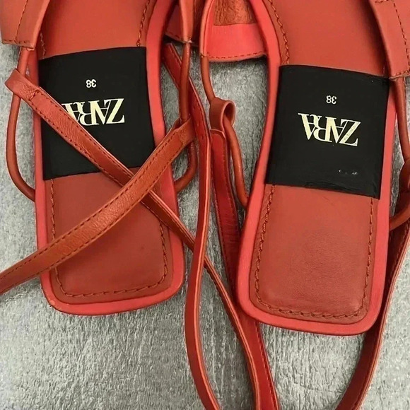 [38/7]Zara Burnt Orange red Slingback Genuine Leather 1508/610 flats Mule Sandal - Picture 4 of 6